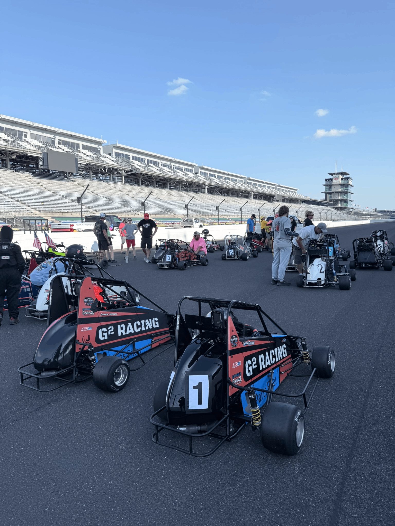 Quarter midgets in the Indianapolis Motor Speedway paddock