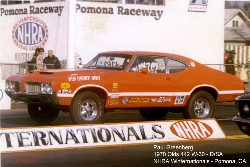 Paul Greenberg's 1970 Olds 442 W-30 in D/SA at the NHRA Winternationals, Pomona Raceway